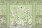 Timeless Chinoiserie garden scene in lea - "european" wallpaper mural-inequal final