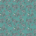 Navy blue floral wallcovering with pink birds perched among delicate beige cherry blossoms - view 8 - final
