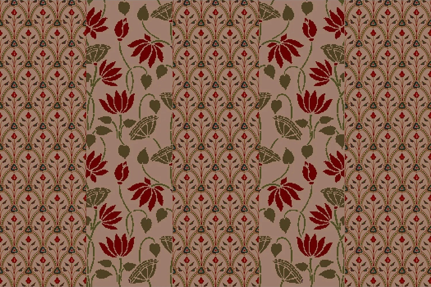 Floral lotus tapestry in lea - "motifs" wallpaper mural-inequal final