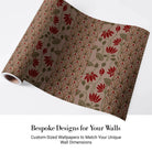 Art nouveau inspired floral pattern with deep red lotus blooms on sage green background - view 16 - final