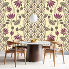 Art nouveau inspired floral pattern with deep red lotus blooms on sage green background - view 18 - final