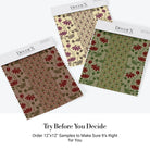 Art nouveau inspired floral pattern with deep red lotus blooms on sage green background - view 23 - final all-groups samples