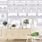 Ornate aqua damask borders with classical motifs arranged in elegant horizontal decorative bands - view 15 - final foyer