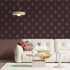 Elegant teal and gold damask floral pattern with diamond lattice arrangement on dark background - view 12 - final