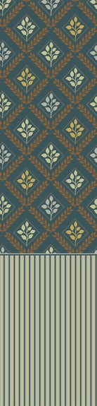 Elegant teal and gold damask floral pattern with diamond lattice arrangement on dark background - view 6 - repeat-small - final