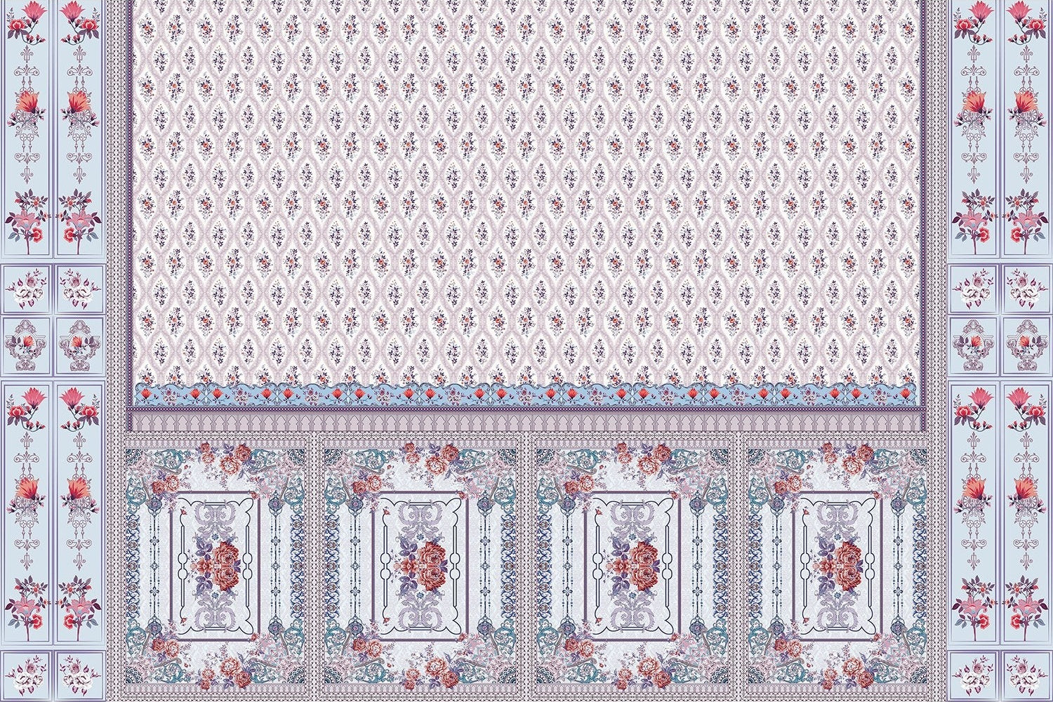 Nostalgic retro floral wallpaper in lea - "european" wallpaper mural-inequal final