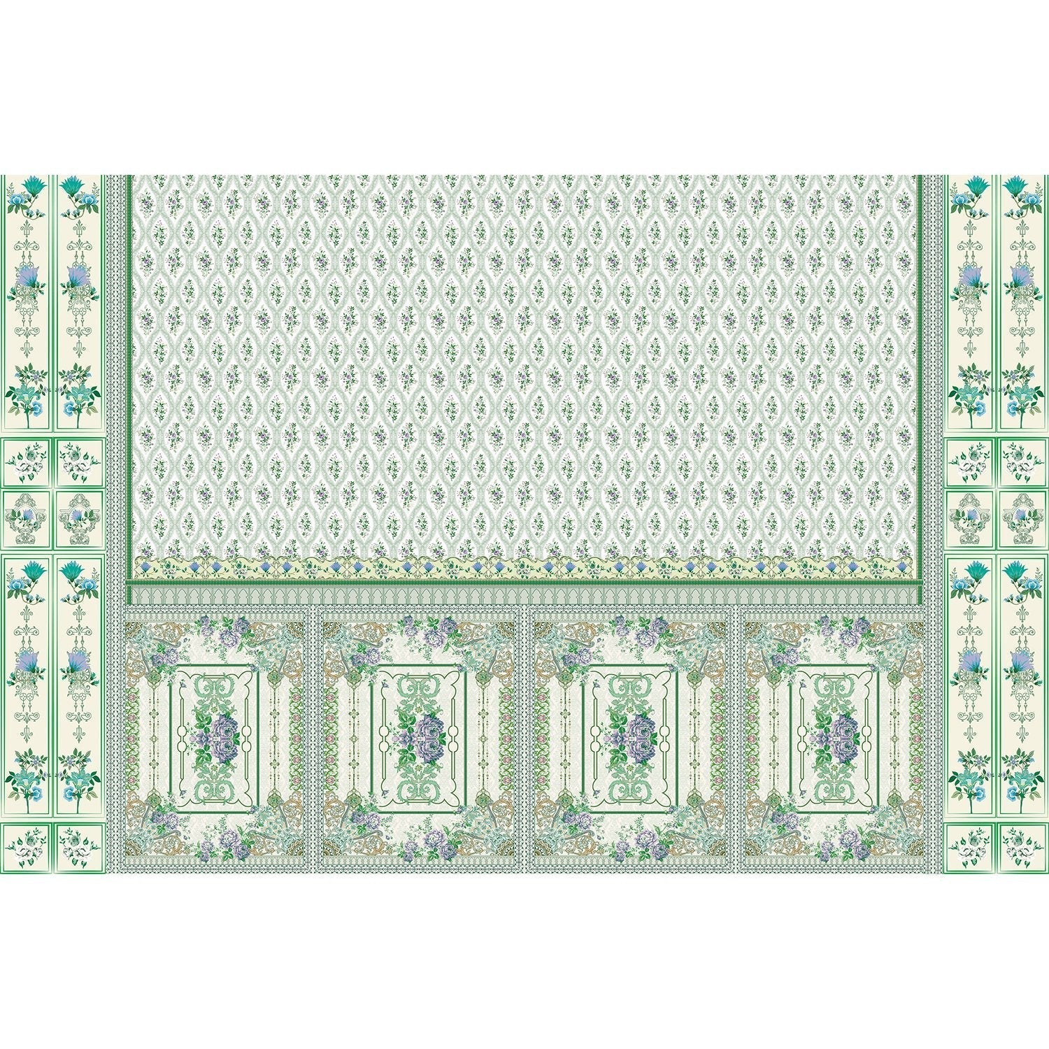 Nostalgic floral retro design in lea - "european" wallpaper mural-equal final