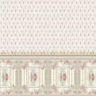 Delicate Victorian floral print with ornate border trim featuring pink roses and scrollwork - view 2 - final