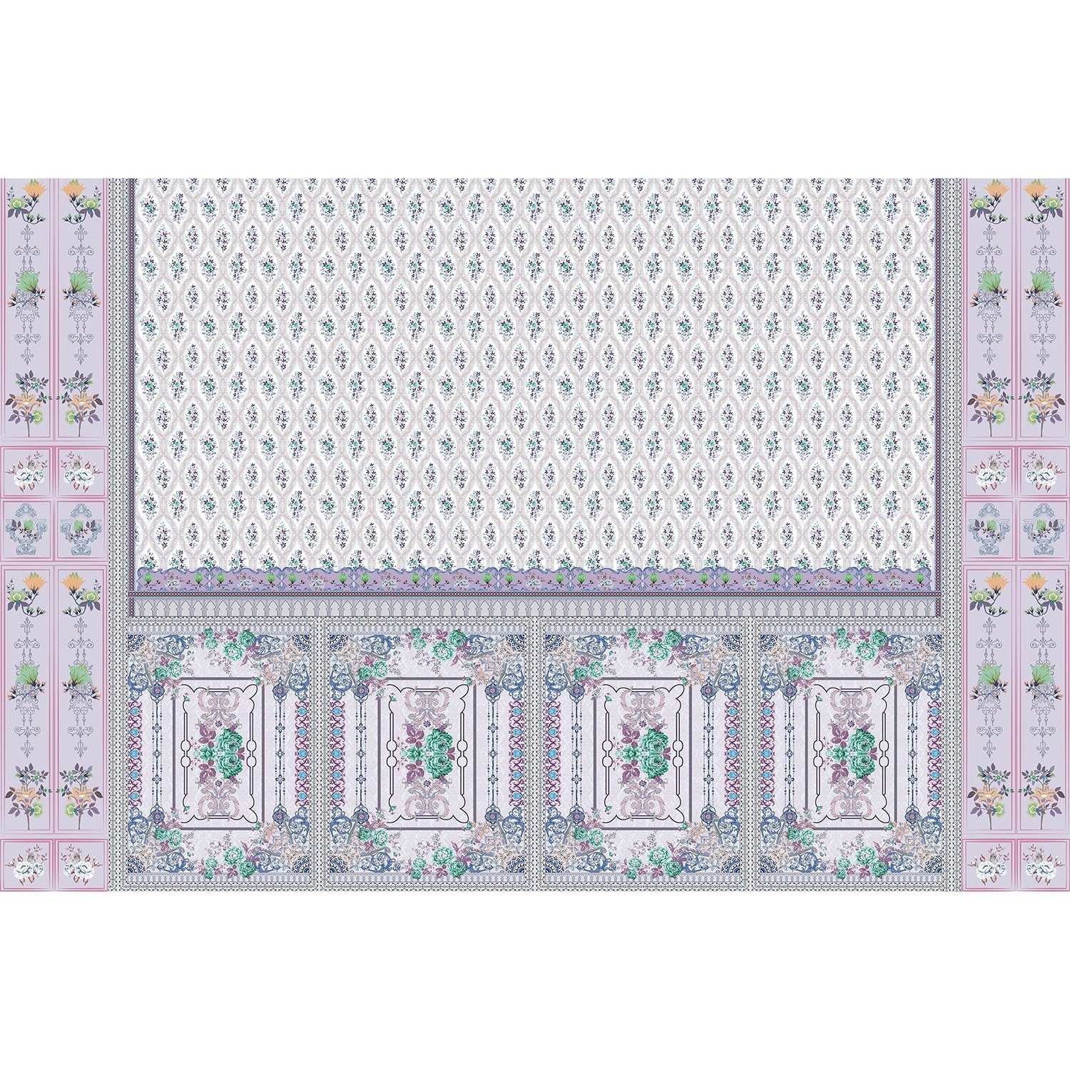 Nostalgic floral retro design in lea - "european" wallpaper mural-equal final