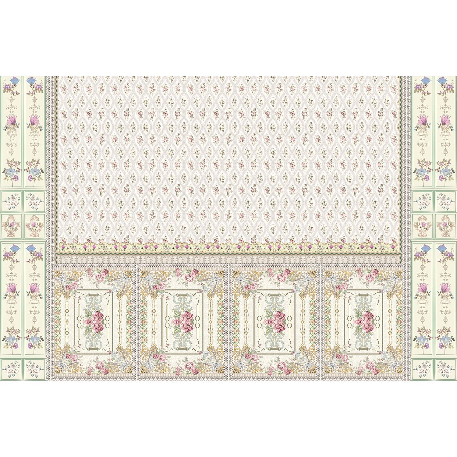Nostalgic floral retro design in lea - "european" wallpaper mural-equal final