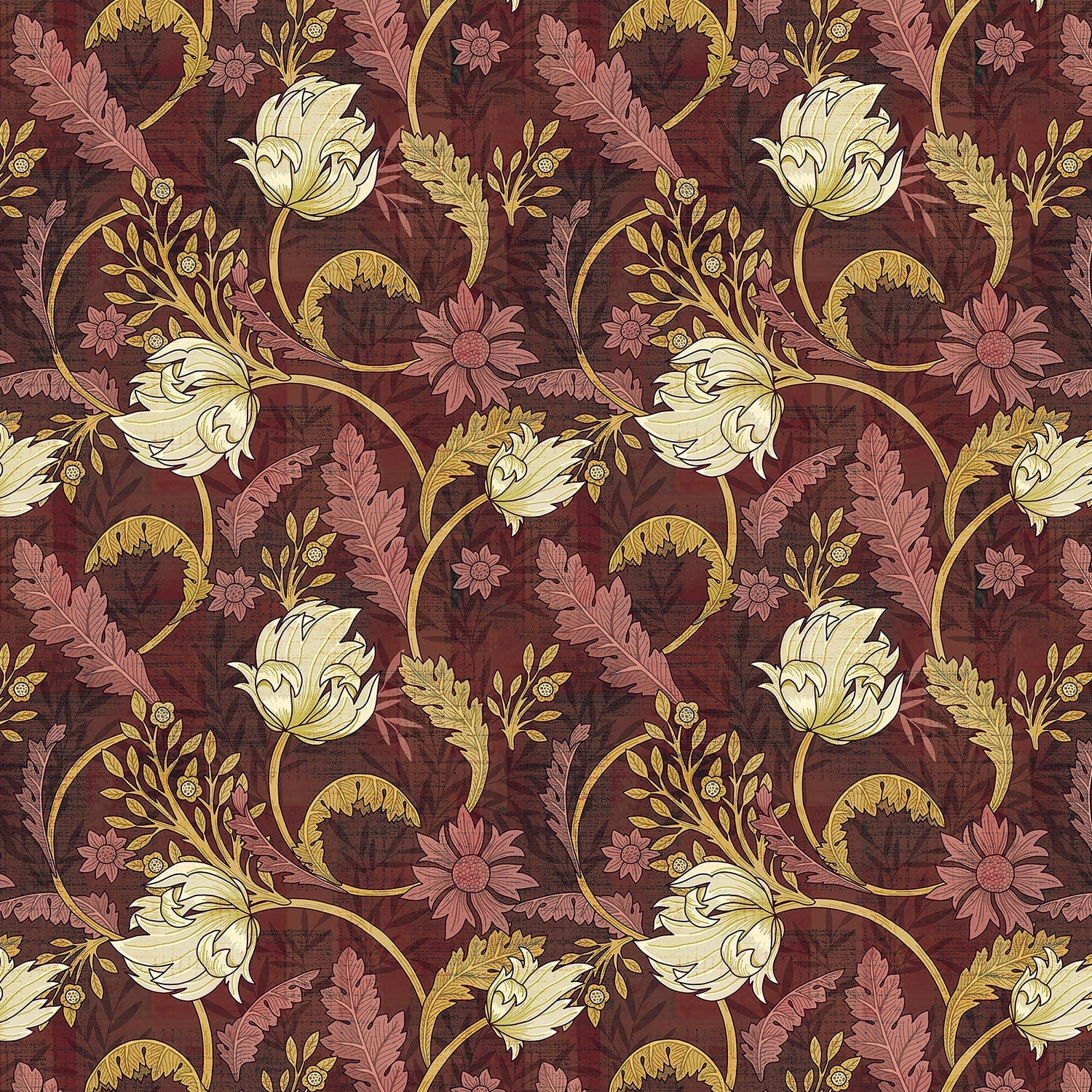 Art nouveau floral design with sage leaves and copper scrollwork on dark emerald background - view 14 - final