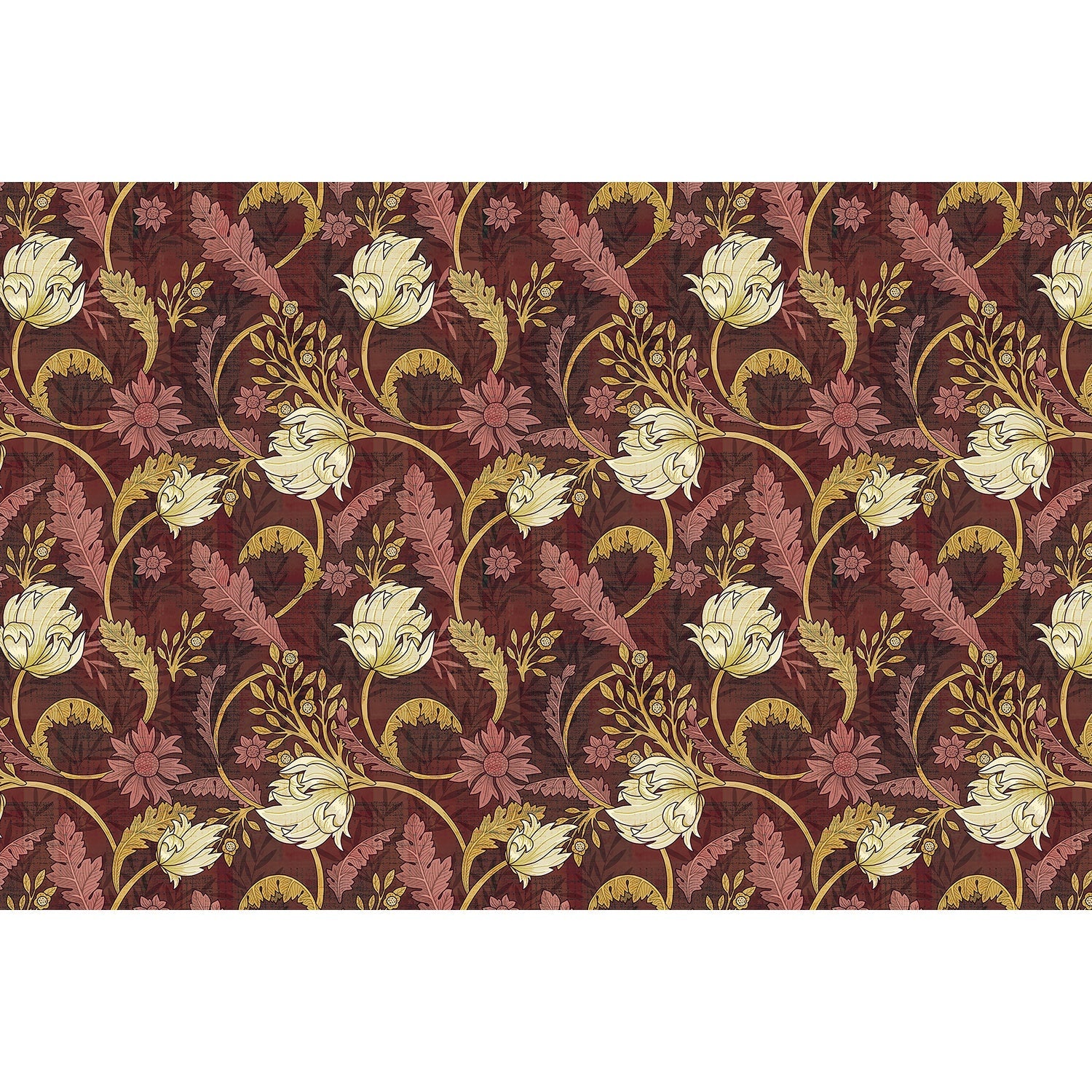 repeat-full-square Art nouveau floral design with sage leaves and copper scrollwork on dark emerald background - view 15 - final