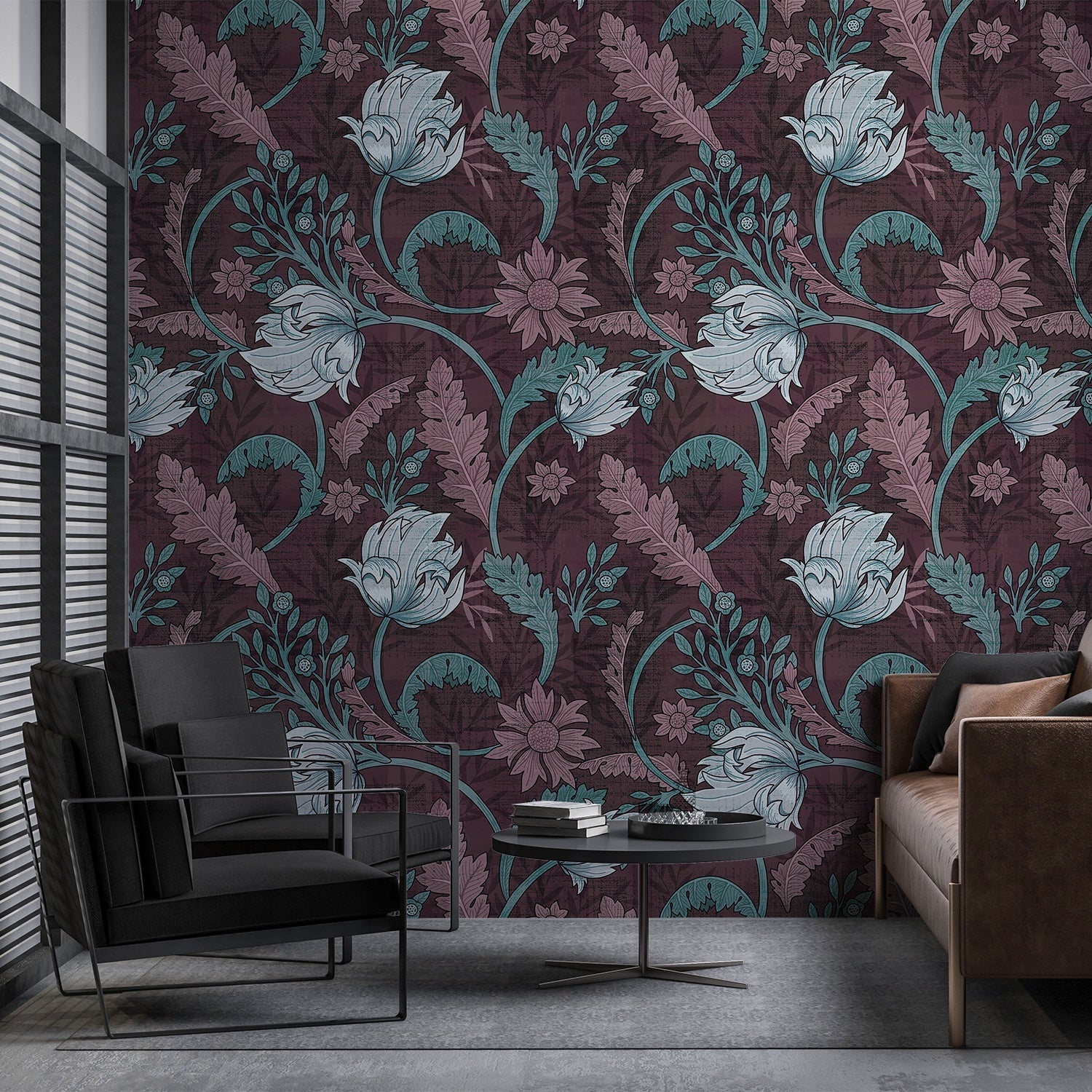 Art nouveau floral design with sage leaves and copper scrollwork on dark emerald background - view 18 - final