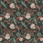 Art nouveau floral design with sage leaves and copper scrollwork on dark emerald background - view 2 - final