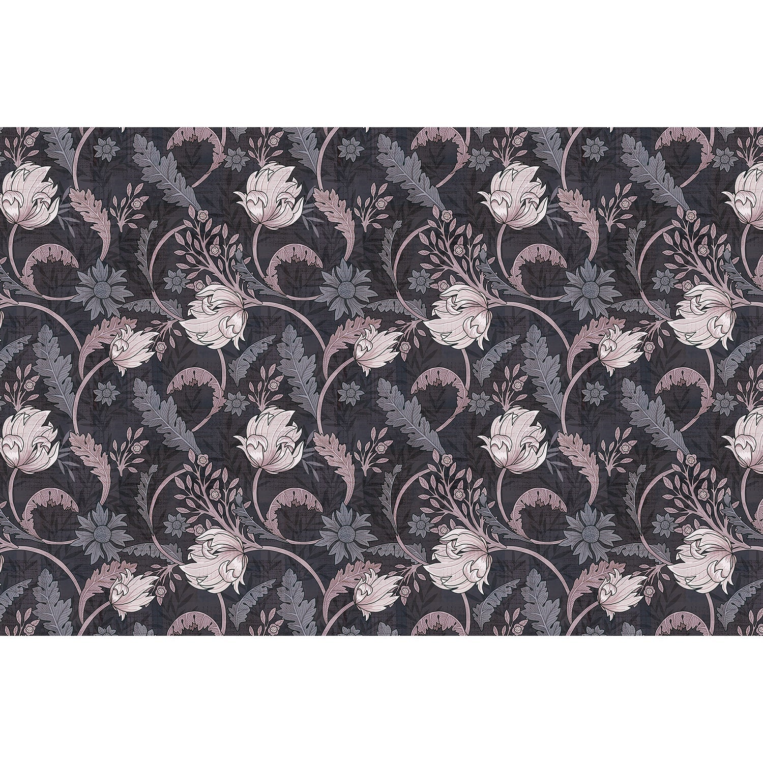 repeat-full-square Art nouveau floral design with sage leaves and copper scrollwork on dark emerald background - view 25 - final