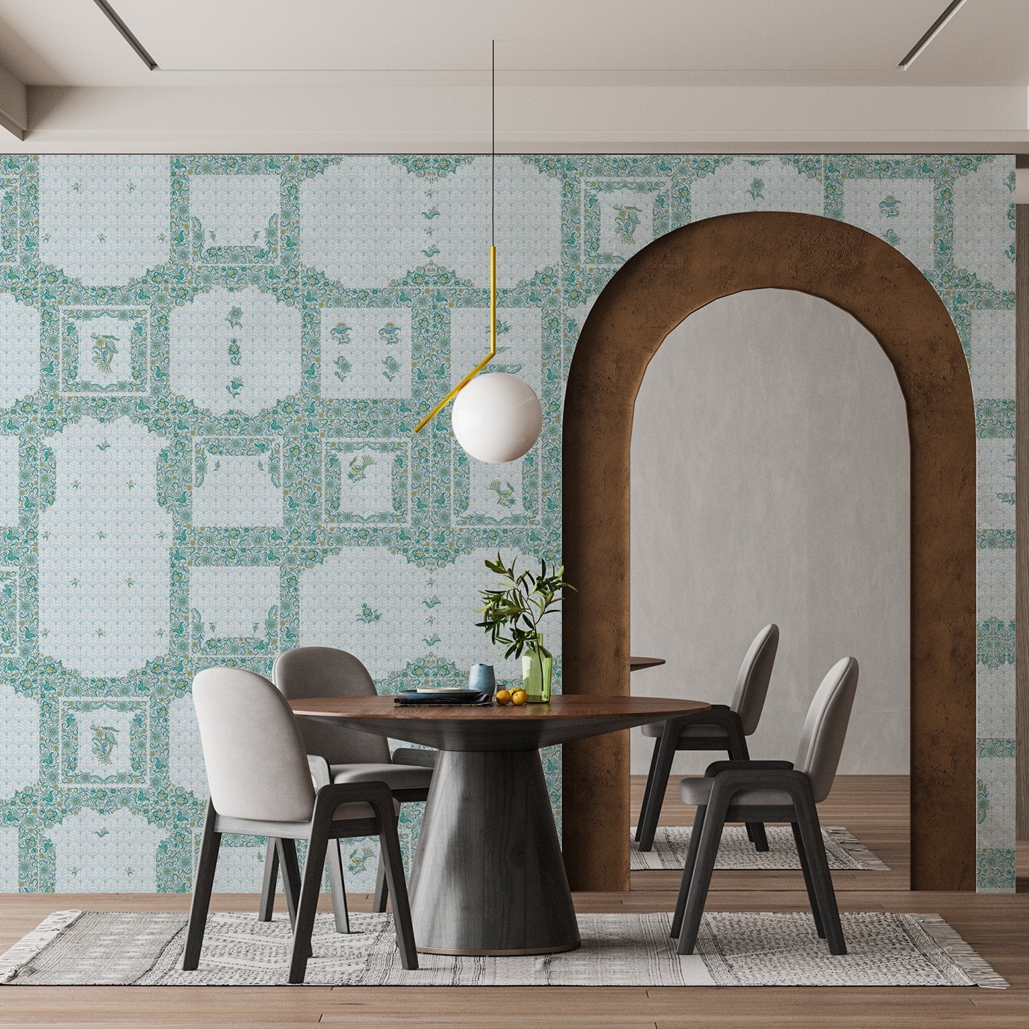 Classic geometric frames with delicate floral details in soft sage green and white tones - view 15 - final