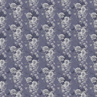 Monochromatic grey and white vintage roses repeating on dusky purple background with elegant flourishes - view 2 - final
