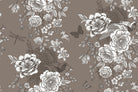 Monochromatic grey and white vintage roses repeating on dusky purple background with elegant flourishes - view 23 - repeat-original - final