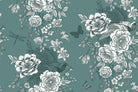 Monochromatic grey and white vintage roses repeating on dusky purple background with elegant flourishes - view 27 - repeat-original - final