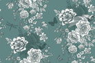 Monochromatic grey and white vintage roses repeating on dusky purple background with elegant flourishes - view 28 - repeat-small - final