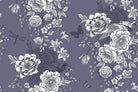 Monochromatic grey and white vintage roses repeating on dusky purple background with elegant flourishes - view 8 - repeat-original - final