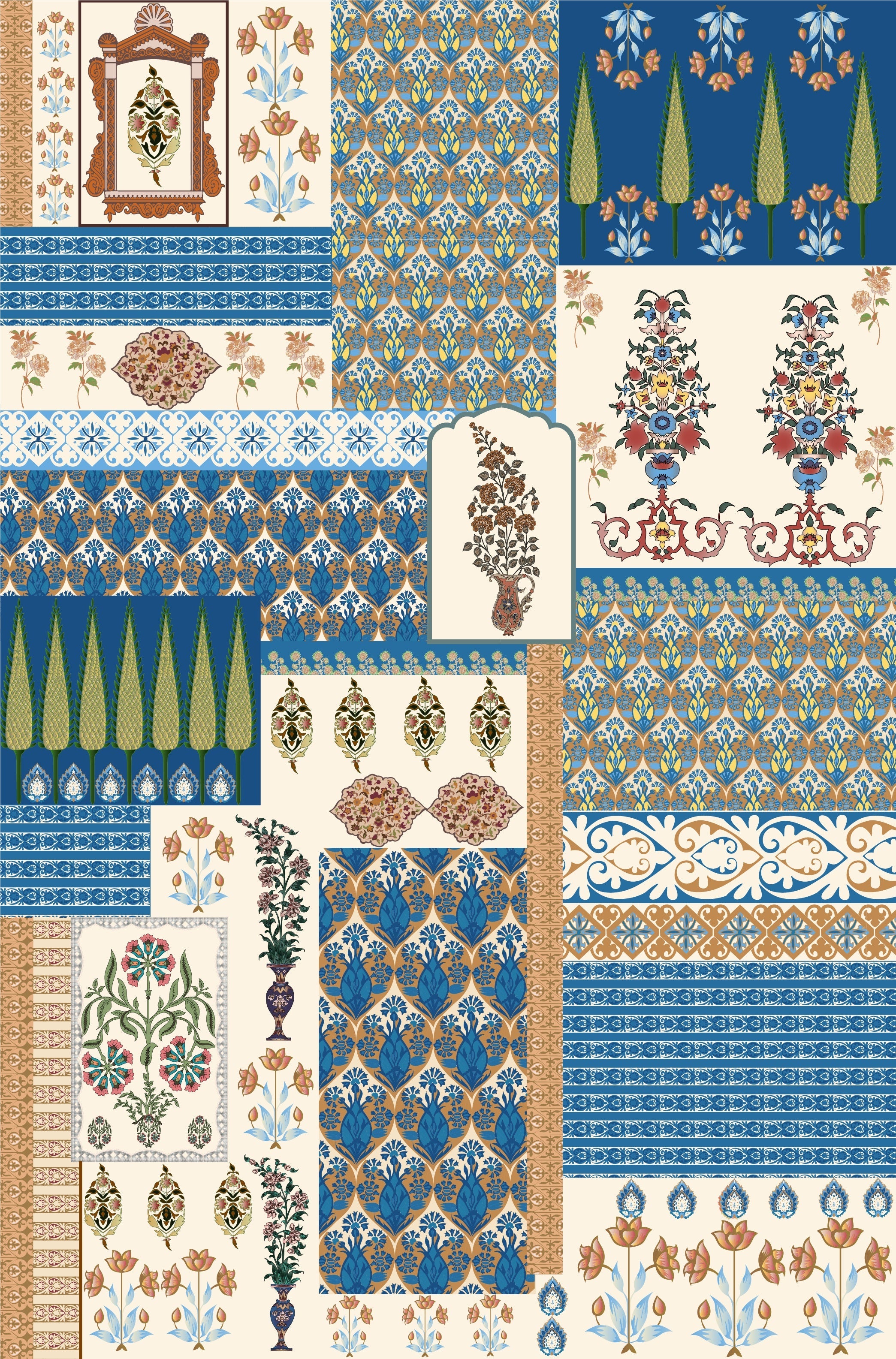 Geometric brown and terracotta patchwork with traditional Middle Eastern motifs in retro style - view 11 - repeat-original - final