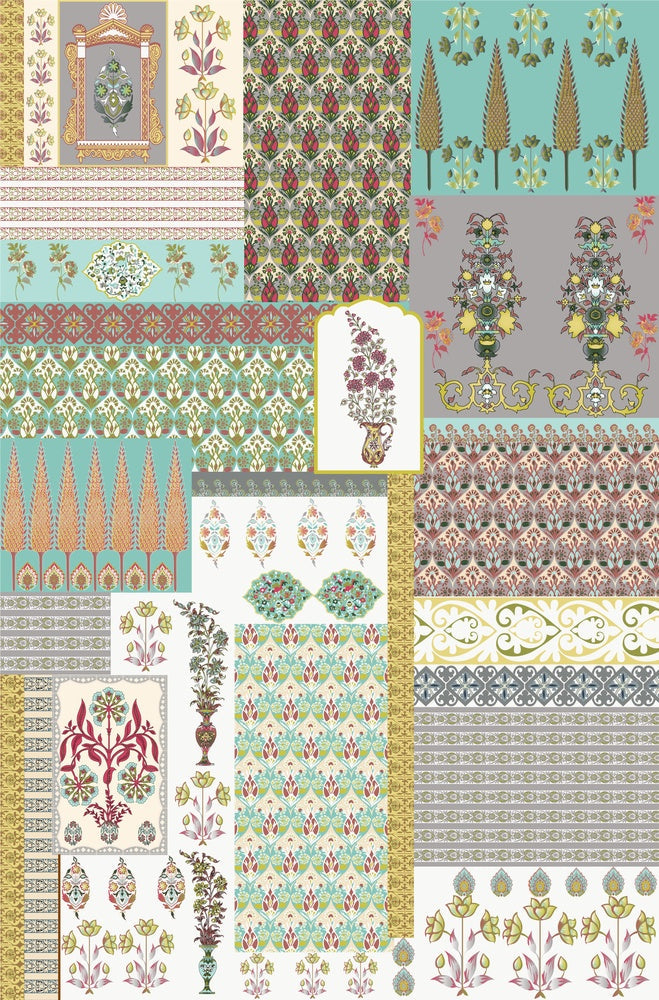 Geometric brown and terracotta patchwork with traditional Middle Eastern motifs in retro style - view 22 - repeat-small - final