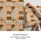Geometric brown and terracotta patchwork with traditional Middle Eastern motifs in retro style - view 3 - final