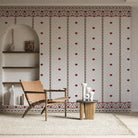 Classic red floral border design with delicate mushroom motifs on white striped background - view 3 - final hobby-room