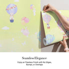 Cute cartoon animals riding pastel hot air balloons on mint green background - view 3 - final