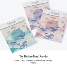 Playful blue whales swimming around turquoise moon with pink clouds in nursery style - view 11 - final all-groups samples