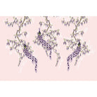 Elegant chinoiserie with purple peacocks and cascading wisteria branches on blush pink background - view 5 - mural-equal - final